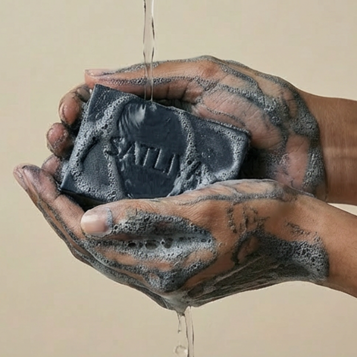 Hemp with Argan and Activated charcoal shampoo bar (out of packaging)